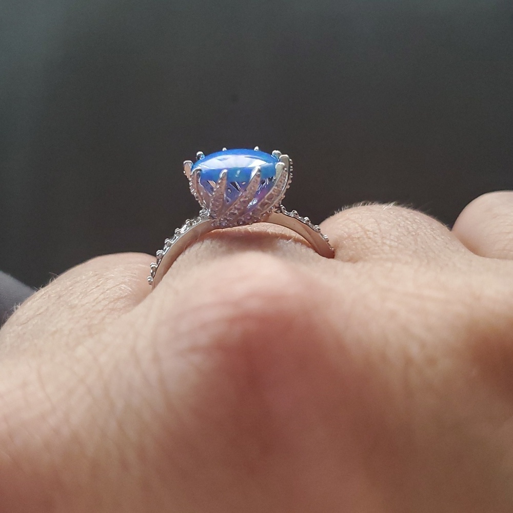 STERLING SILVER BLUE OPAL RING - Picture 3 of 5